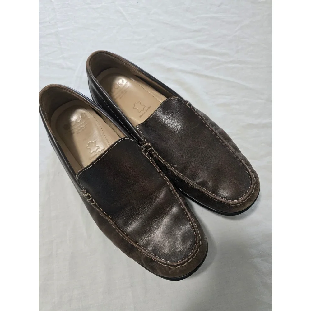 ECCO Mens Leather Driving Loafers Dark Brown Moc Toe Slip On Shoes Size 45